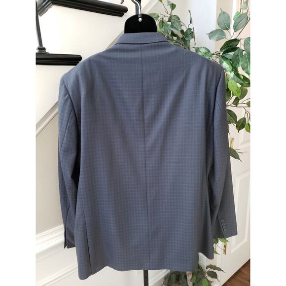 Egara Blazer Jacket Men 54L Navy Wool Check Single Breasted Notch Lapel Slim Fit - Picture 4 of 14